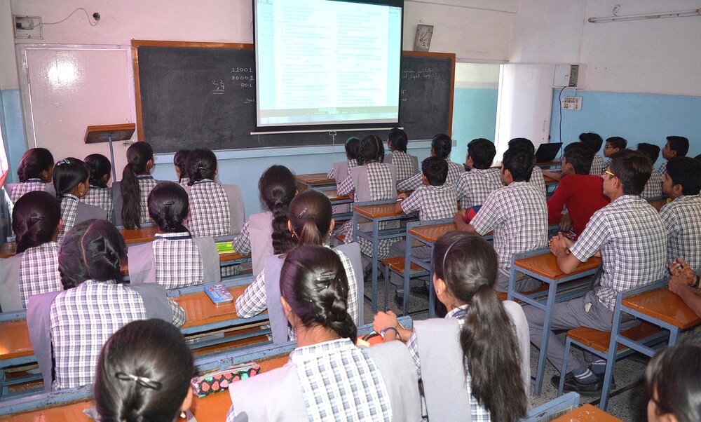 Students attending a smart classroom session